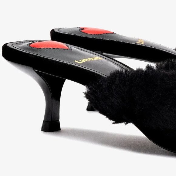 NEW LARROUDE Handmade In Brazil Suede Amal Faux Fur Kitten Heel Mules 925 13t7 - Picture 7 of 11